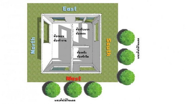 3. ปลูกต้นไม้ใหญ่ในทิศที่แดดส่องมาโดยตรง
